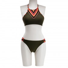 Maillot de bain femme Bikini 2 pièces Kan - Vert Militaire-Orangé