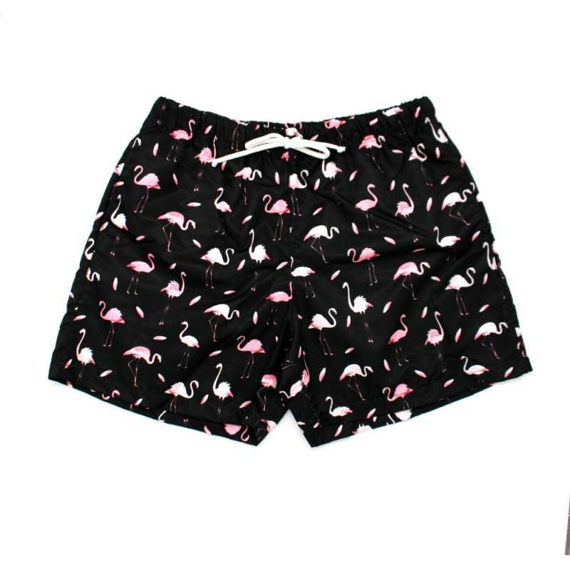 Short maillot de bain pour homme Noir motif Flamant Rose