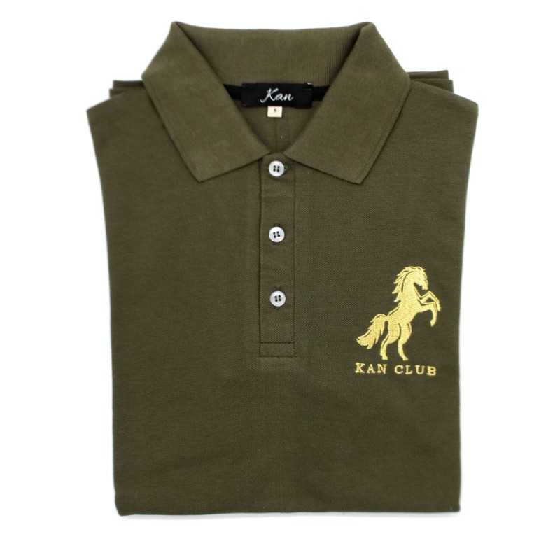 Pull polo homme demi manche 100% coton Kan - Vert militaire