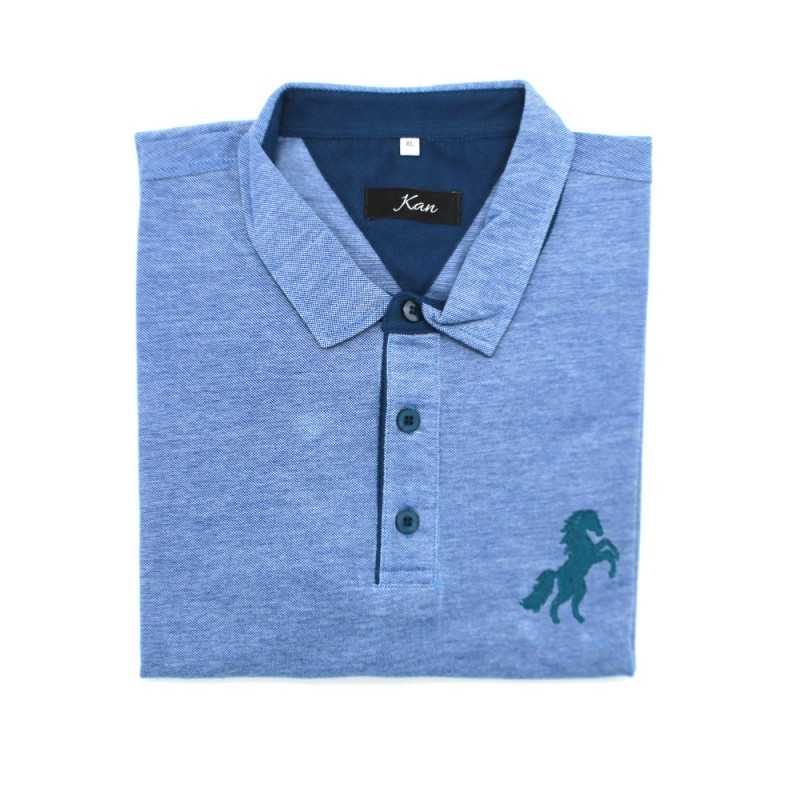 Pull polo homme demi manche 100% coton Kan - bleu