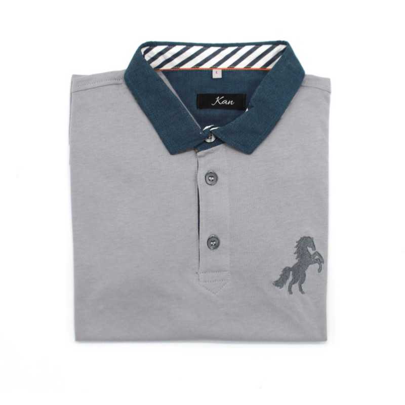 Pull polo homme demi manche coton Kan - Gris