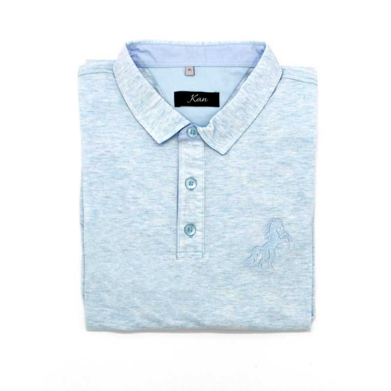 Pull polo homme demi manche coton Kan - Bleu Pastel