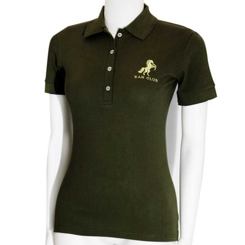 Pull polo femme manches courtes 100% Coton Kan - Vert militaire
