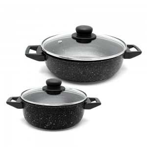 Lot Faitout 20cm avec Faitout Bas 24cm - Eco Granite Antiadhésif Noir Cookart Lot Faitout 20cm avec Faitout Bas 24cm - Eco Granite Antiadhésif Noir Cookart