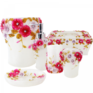 Ensemble d'accessoires de Salle de Bain FLORAL Rose 6 pièces LH6-01...