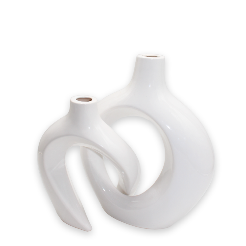 Lot de 2 Vases Décoratifs en céramique Nordique Moderne Blanc