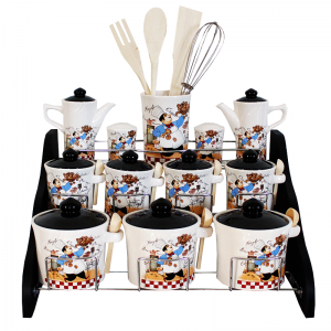 Set De 12 Pots à épices Noir Avec Support En Bois/Inox FLORENCE DEL...