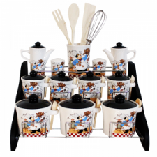 Set De 12 Pots à épices Noir Avec Support En Bois/Inox FLORENCE DELUXE
