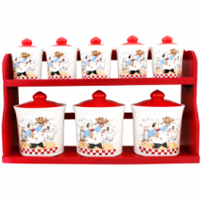 Set De 8 Pots à Épices Avec Support en Bois Rouge - FLORENCE DELUXE