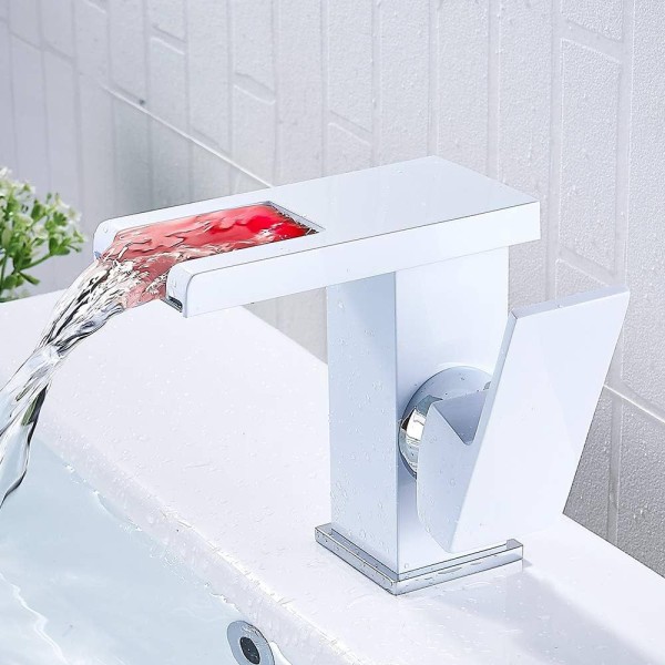 Robinet lavabo LED effet cascade blanc