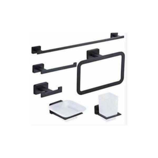 Support mural de salle de bain noir 6 pièces