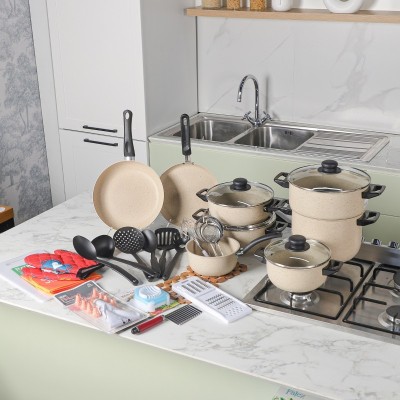 Ensemble de Batterie de Cuisine Granitalia 45 Pièces Beige|Last Price Tunisie