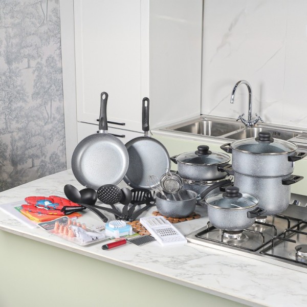 Ensemble de Batterie de Cuisine Granitalia 45 Pièces Gris