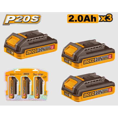 Kit de 3 batteries lithium-ion P20S 2,0 Ah INGCO |Last Price Tunisie