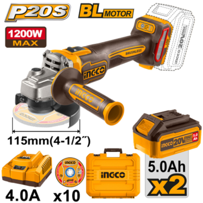 Meuleuse d’angle sans fil Ingco 20 V lithium-ion 115 mm, kit CAGLI2211532|Last Price Tunisie