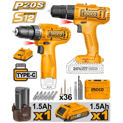 Perceuse lithium-lon sans fil 2 kit combiné de pièces INGCO|Last Price Tunisie