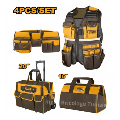 Ensemble de 4 sacs et accessoires à outils INGCO|Last Price Tunisie