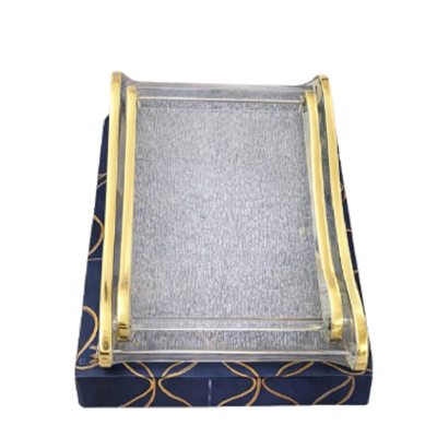 2 Plateau de Service Transparent avec Poignées Dorées|Last Price Tunisie