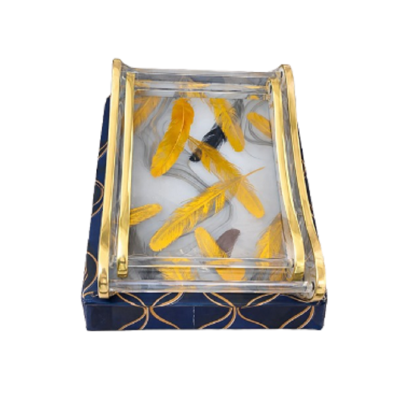 2 Plateau Motif Plumes Dorées|Last Price Tunisie