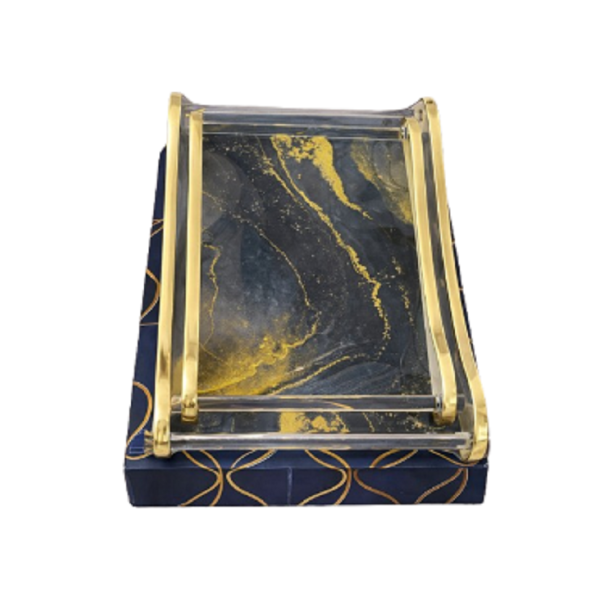 2 Plateau de Service Design Marbre Noir et Doré