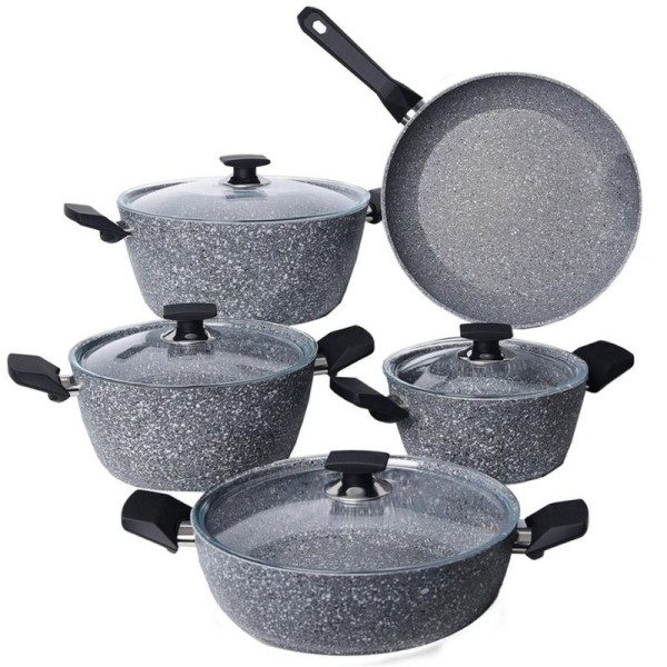 Batterie De Cuisine Vivaldi Eco Granite Gris 9 Pièces