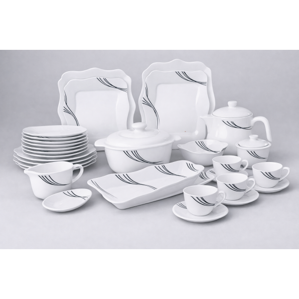 Service à Table 72 Pièces Motif Lignes noir