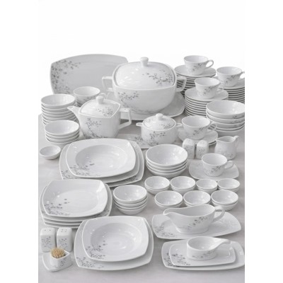 Service à Table 103 Pièces Porcelaine Motif floral gris élégant|Last Price Tunisie