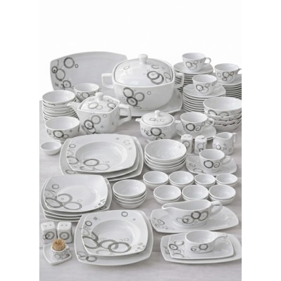 Service à Table 103 Pièces Porcelaine Motif cercles modernes|Last Price Tunisie