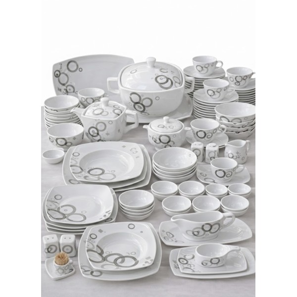 Service à Table 103 Pièces Porcelaine Motif cercles modernes