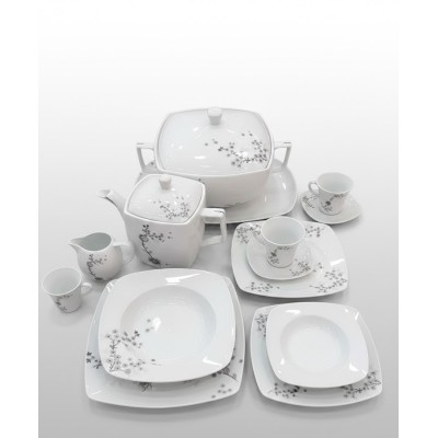Service à Table 103 Pièces Porcelaine Motif floral gris élégant|Last Price Tunisie
