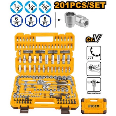 Coffret de 201 douilles 1/4", 3/8" et 1/2" INGCO|Last Price Tunisie