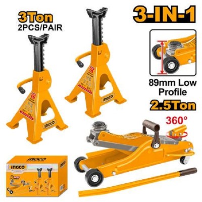 Ensemble de cric de sol 2,5 tonnes et 2 supports de cric 3 tonnes INGCO|Last Price Tunisie