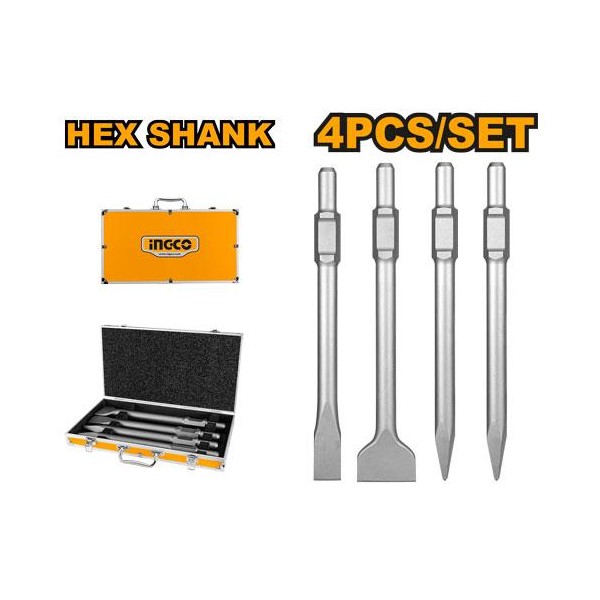 Jeu de 4 burins hexagonaux INGCO