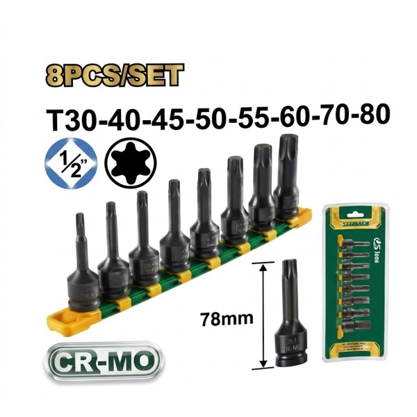 Jeu de 8PCS de douilles à embouts Torx 1/2" JADEVER
