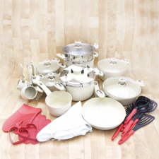 Ensemble de Batteries de Cuisine Granite 32 Pièces HASCEVHER Blanc