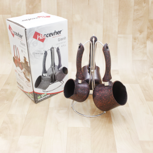 Set de 3 Pots à lait Granite avec Support Hascevher Noir - Vente en... Set de 3 Pots à lait Granite avec Support Hascevher Noir - Vente en...