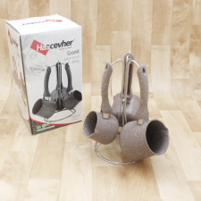 Set de 3 Pots à Lait Granite avec Support Hascevher Marron