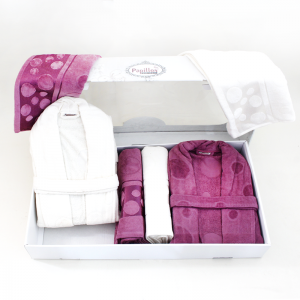 Set de Bain Homme et Femme 6 Pièces Cotton PAPILLON Violet-Blanc - ...