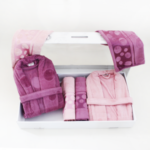 Set de Bain Homme et Femme 6 Pièces Cotton PAPILLON Violet-Rose - V...