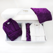 Set de Bain Homme et Femme 6 Pièces Cotton PUPILLA Violet-Blanc