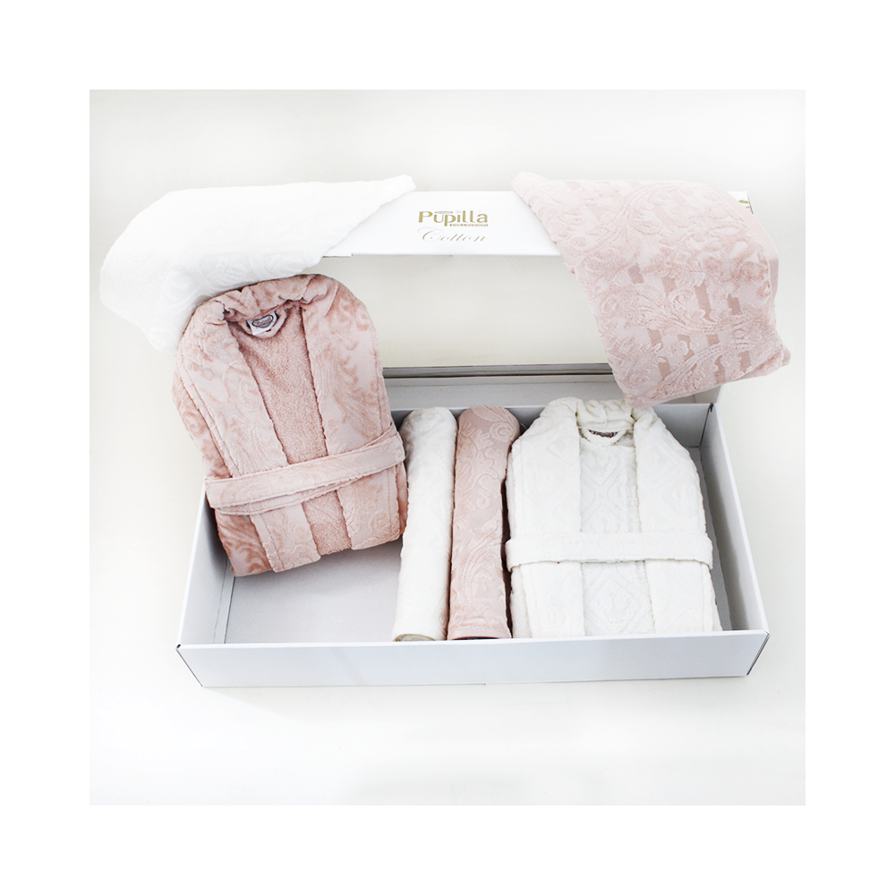 Set de Bain Homme et Femme 6 Pièces Cotton PUPILLA Rose-Blanc - Ven