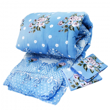 Couette 2Places avec 2Taie D'oreiller Imprimées Bleu Fleurie SULTAN