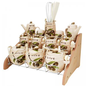 Set De 12 Pots à épices Beige-crème OLIVE avec Support FLORENCE DEL... Set De 12 Pots à épices Beige-crème OLIVE avec Support FLORENCE DEL...