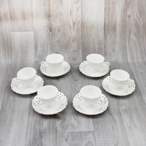 Service à Café au lait Pour 6 Personnes - 12pièces - Blanc et Doré ...