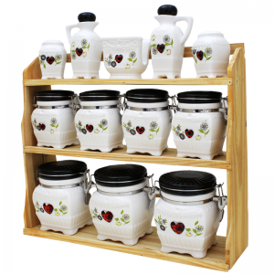 Set De 12 Pots à épices Blanc-Noir Avec Support en Bois - SBS - Ven... Set De 12 Pots à épices Blanc-Noir Avec Support en Bois - SBS - Ven...