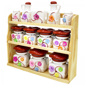 Set De 12 Pots à épices Fleurie Blanc-Rouge Avec Support en Bois - ...