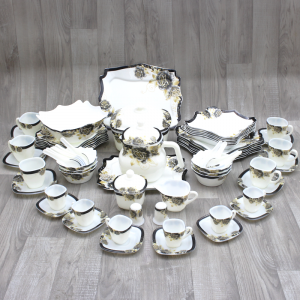 Service à Table 72Pièces Céramique Fleurie Noir Doré FLORENCE E3140...