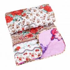 Couette 1 Place Double Face Imprimé Fleurie Marron Violet