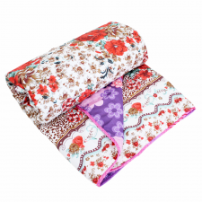 Couette 2 Places Double Face Imprimé Fleurie Marron Violet