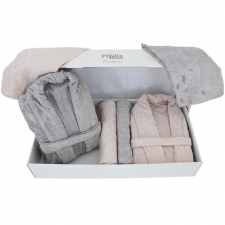 Set de Bain Homme et Femme 6 Pièces Cotton PUPILLA Gris-Rose